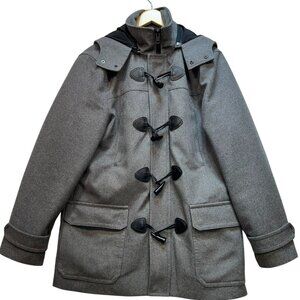 Express Men's Wool Blend Duffle Coat Toggle Hooded Long Sleeve Sz L Gray Pockets